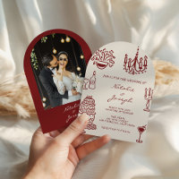 Drawn Burgundy Romantic Photo Arched Wedding