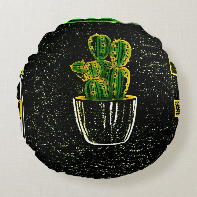 Drawn cactus round cushion (Front)