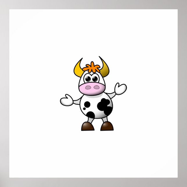 Drawn Cartoon Black and White Cow Bull Poster (Front)