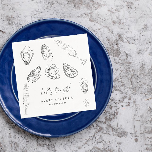 Drawn Champagne & Oysters Roast Engagement Party Napkin (Creator Uploaded)