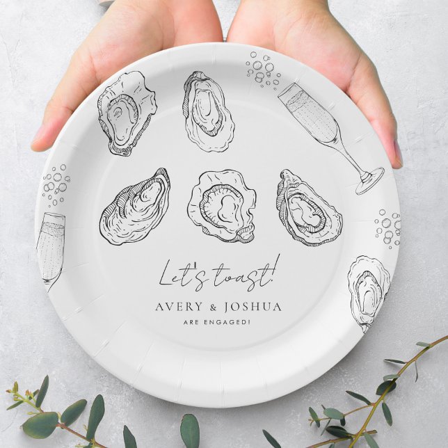 Drawn Champagne & Oysters Roast Engagement Party Paper Plate (Creator Uploaded)