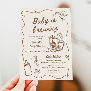 Drawn Coffee Baby is Brewing Baby Shower Invitation