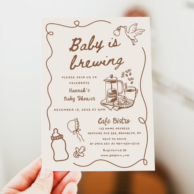 Drawn Coffee Baby is Brewing Baby Shower Invitation (Creator Uploaded)