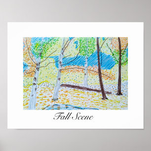 Drawn Fall Scene  Poster