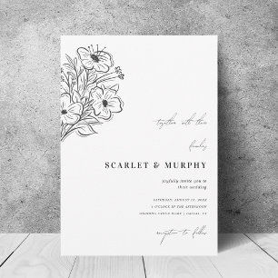 Drawn Floral Sketch Botanical Monogram Wedding Invitation