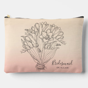 Drawn Flower Bouquet Yellow/PinkOmbre Bridesmaid Accessory Pouch