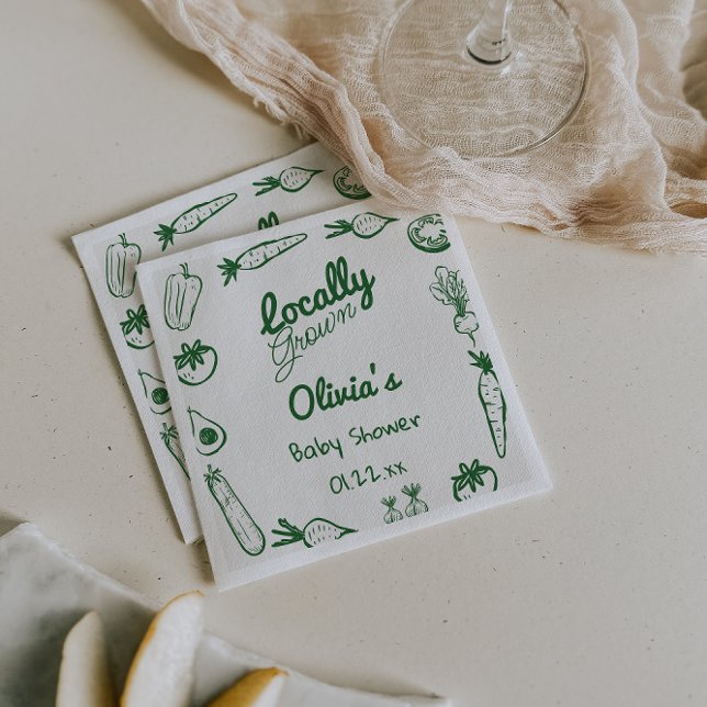 Drawn Green Locally Grown Vegetables Baby Shower Napkin (Creator Uploaded)