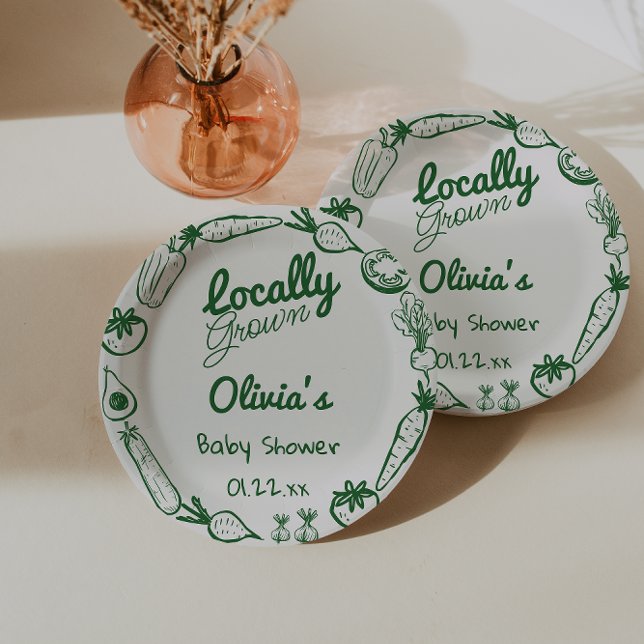 Drawn Green Locally Grown Vegetables Baby Shower Paper Plate (Creator Uploaded)