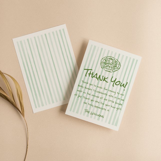 Drawn Green Pizza Special Delivery Baby Shower Thank You Card (Creator Uploaded)