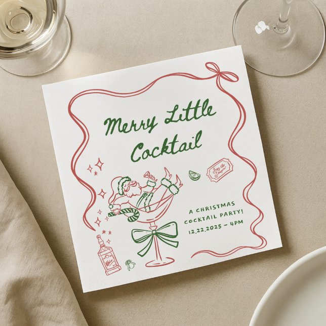 Drawn Merry Little Cocktail Christmas Party Napkin (Creator Uploaded)