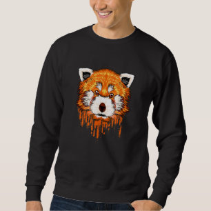 Drawn panda face with spray art - red panda sweatshirt