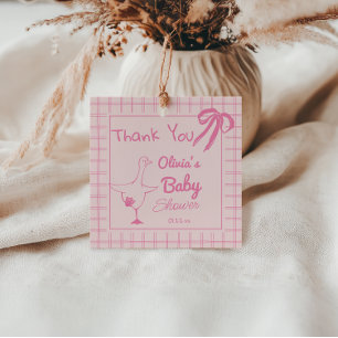 Drawn Pink Silly Goose Ribbon Baby Girl Shower  Favour Tags