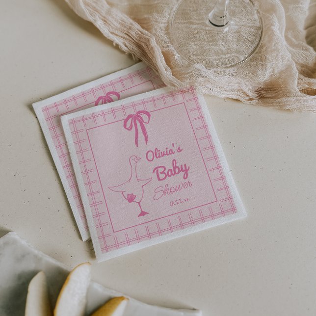 Drawn Pink Silly Goose Ribbon Baby Girl Shower  Napkin (Creator Uploaded)