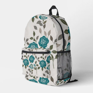 Drawn Roses In Muted Blues And Greens Printed Backpack