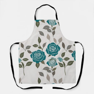 Drawn Roses In Muted Blues And Greens Scattered Apron