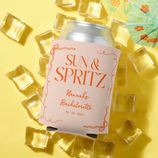 Drawn Sun and Spritz Bachelorette Weekend Party Can Cooler (In Situ Summer)
