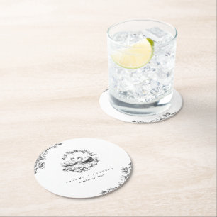 Drawn Swan Vintage Floral Engagement Party Wedding Round Paper Coaster