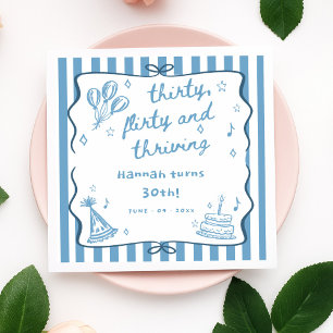 Drawn Thirty, Flirty, & Thriving 30th Birthday Napkin
