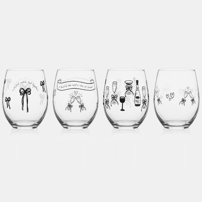 Drawn Together Wedding Stemless Wine Glass (Front)