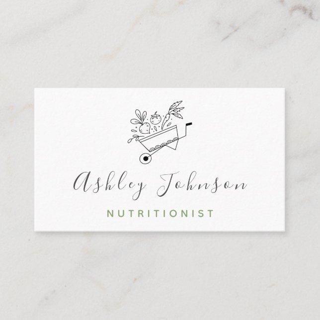 Drawn Vegetables Cart Organic Healthy Nutritionist Business Card (Front)