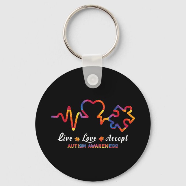Drawstring closurelive, love, accept, autism, awar key ring (Front)