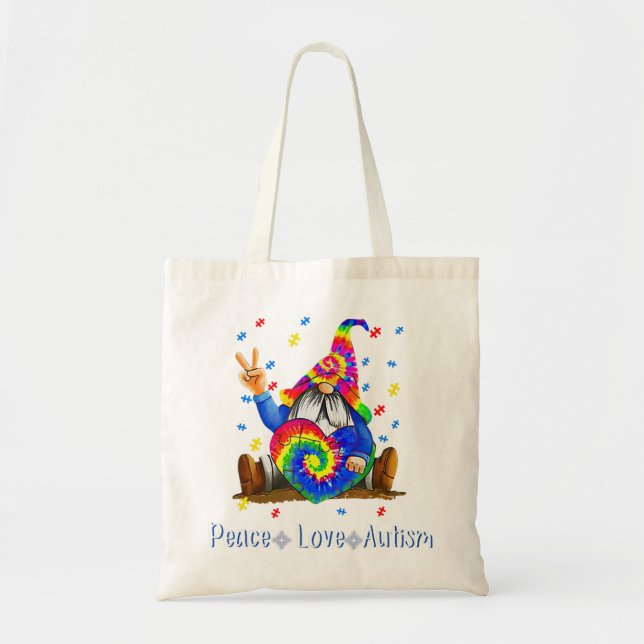 Drawstring closurePeace Love Autism Gnome Autism T Tote Bag (Front)