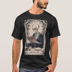 DRAYLIN Skelett mit Buch Tarot Karte T-Shirt