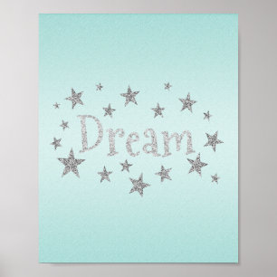 Dream Aqua with Silver Glitter Poster