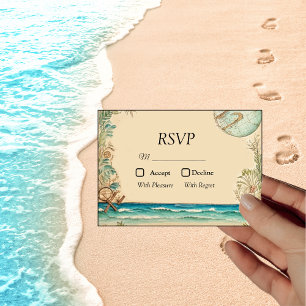 Dream beach themed wedding  RSVP card
