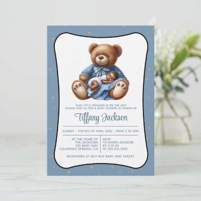 Dream Bear Baby Shower Invitation (Standing Front)