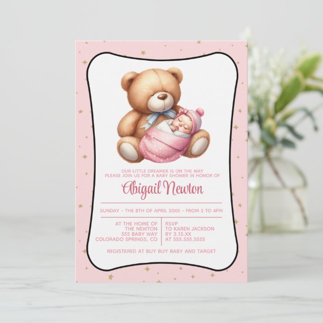 Dream Bear Baby Shower Invitation (Standing Front)