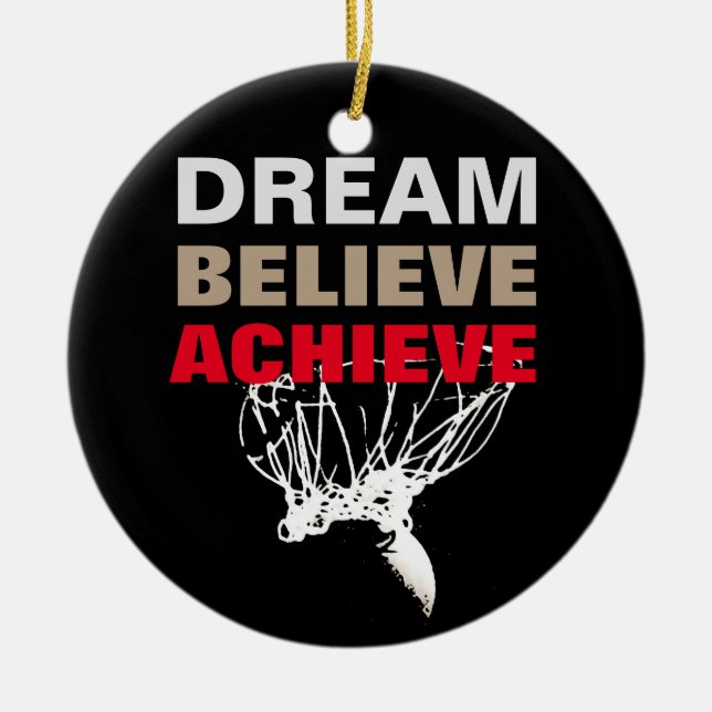 Dream Believe Achieve Basketball Ceramic Tree Decoration (Front)