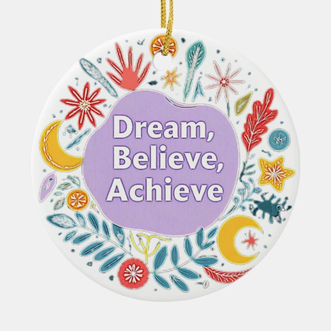 Dream, Believe, Achieve Ceramic Tree Decoration (Front)