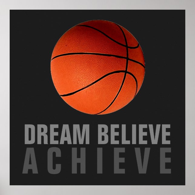 Dream Believe Achieve Grey Orange Basketball Poster (Front)