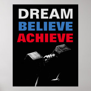 Dream Believe Achieve Motivational Bodybuilding Poster