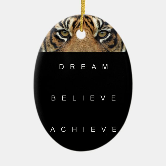 dream believe achieve motivational quote ceramic tree decoration (Front)