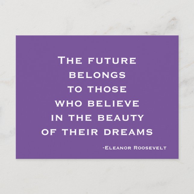 Dream, Believe, Motivational Purple and White Postcard (Front)