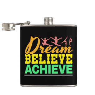 Dream Believe Quote - Women's Gymnastics Hip Flask