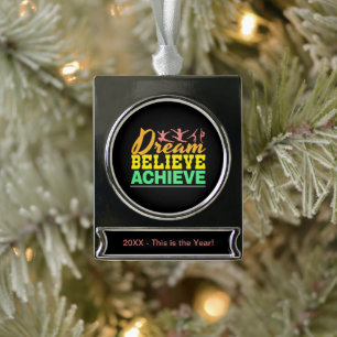 Dream Believe Quote - Women's Gymnastics Silver Plated Banner Ornament
