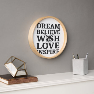 Dream Believe Wish Love Inspire Motivational Wall  Clock