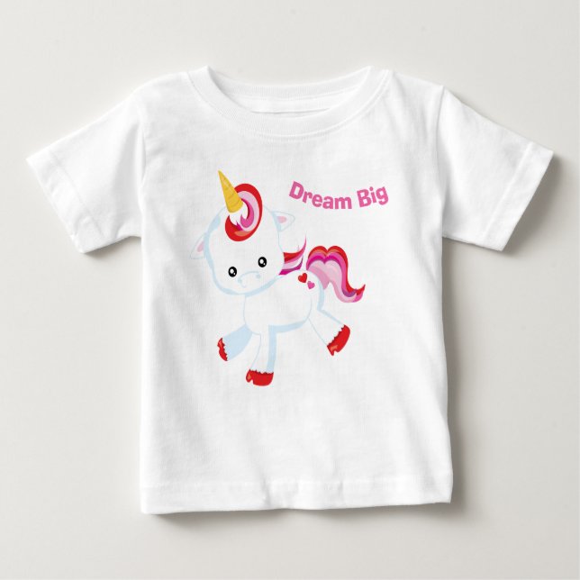 Dream Big Baby Girl PInk Unicorn T-Shirt (Front)