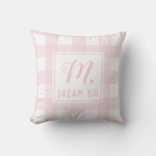 Dream Big Baby Pink Monogram Extra Large Gingham Cushion