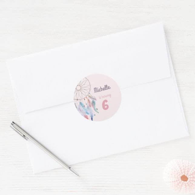 Dream Big Boho Dreamcatcher Birthday Classic Round Sticker (Envelope)
