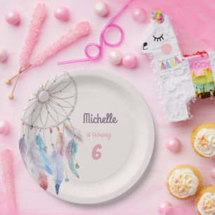 Dream Big Boho Dreamcatcher Birthday Paper Plate