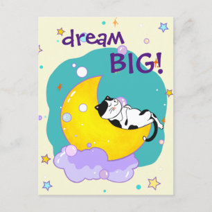 "Dream Big" Cat Sleeping On Moon Pet Lover Postcard