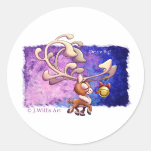 DREAM BIG CHRISTMAS REINDEER by Jeff Willis Art Classic Round Sticker