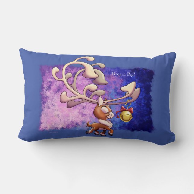 DREAM BIG CHRISTMAS REINDEER by Jeff Willis Art Lumbar Cushion (Back)
