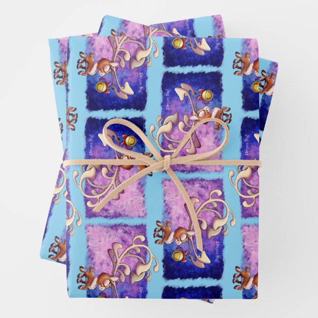 DREAM BIG CHRISTMAS REINDEER by Jeff Willis Art Wrapping Paper Sheet (In situ)