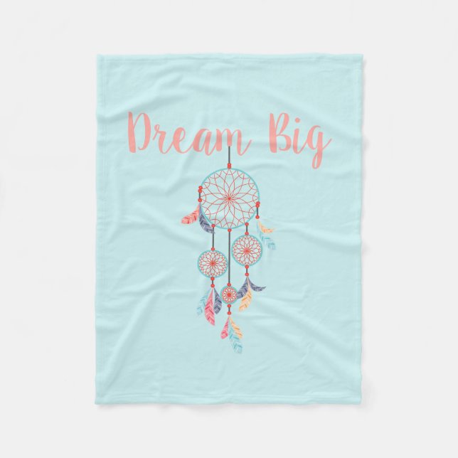 Dream Big Dreamcatcher Bohemian Dream Catcher Fleece Blanket (Front)