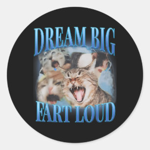 Dream Big Fart Loud Cringe Funny Cat Cursed Meme Classic Round Sticker